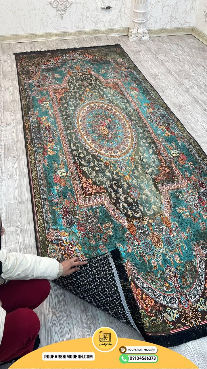 فرشینه نمدی رویه مخمل با نمد 1000 گرم | لوکس و با دوام رنگ سبز RH 1431 — تصویر ۳
