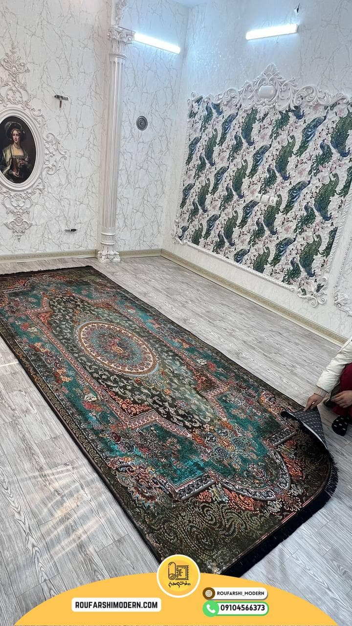 فرشینه نمدی رویه مخمل با نمد 1000 گرم | لوکس و با دوام رنگ سبز RH 1431 — تصویر ۸