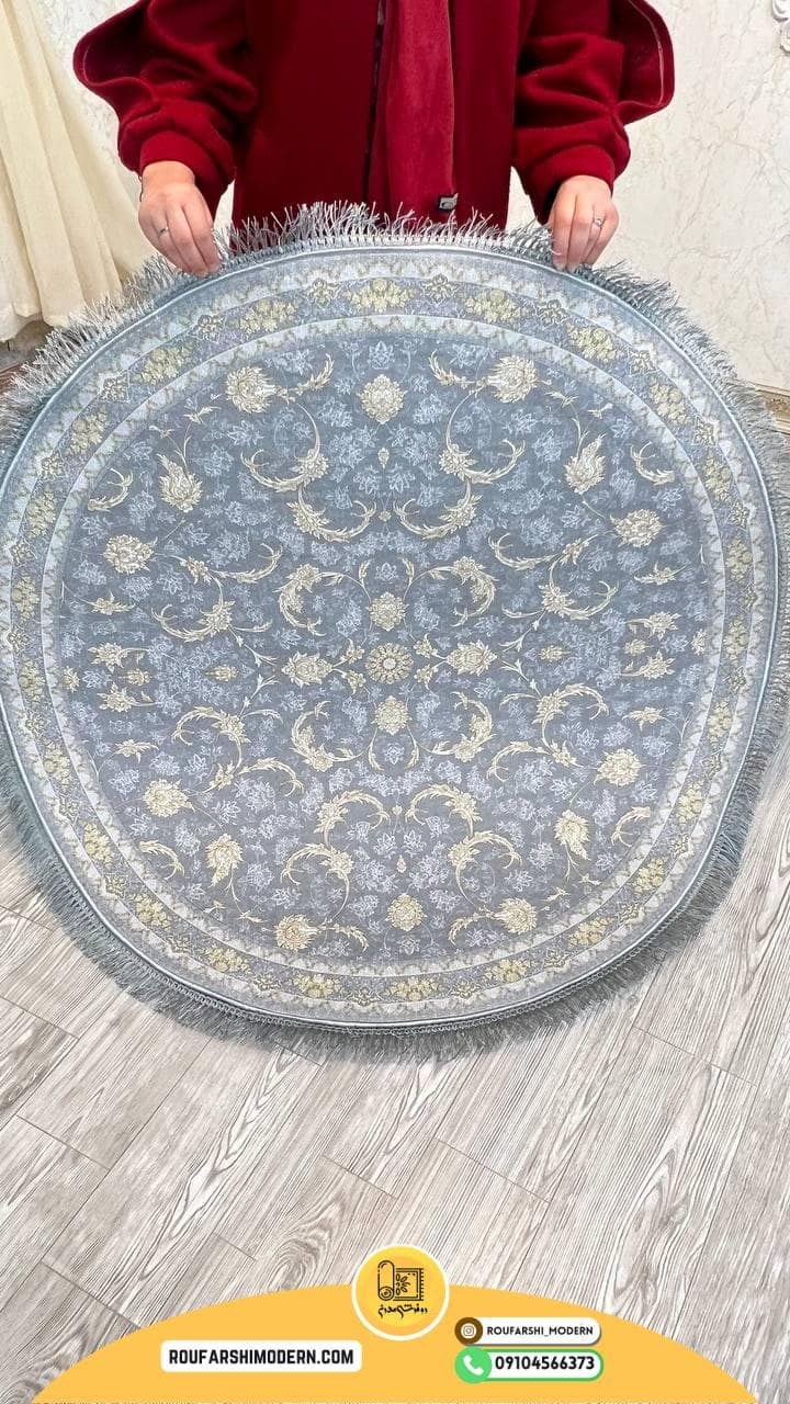 فرشینه نمدی رویه مخمل با نمد 1000 گرم | طرح پرفروش طوسی طلایی RH 2161 — تصویر ۴