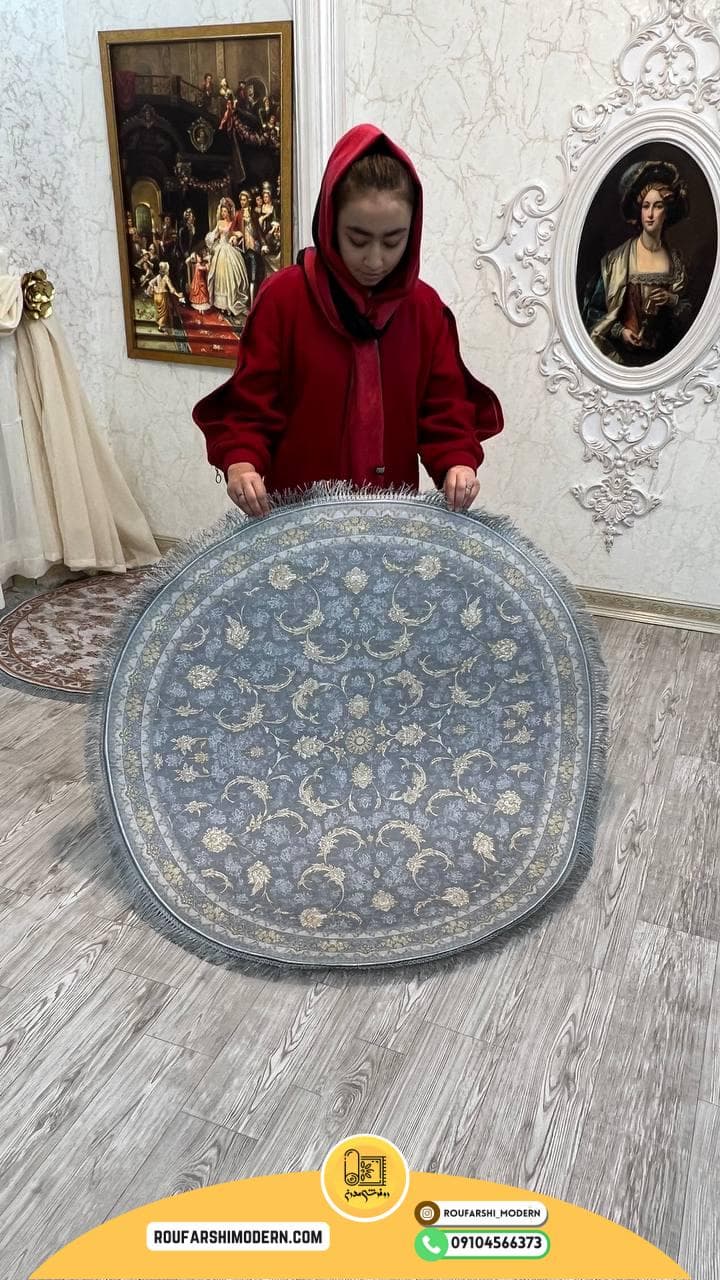 فرشینه نمدی رویه مخمل با نمد 1000 گرم | طرح پرفروش طوسی طلایی RH 2161 — تصویر ۳