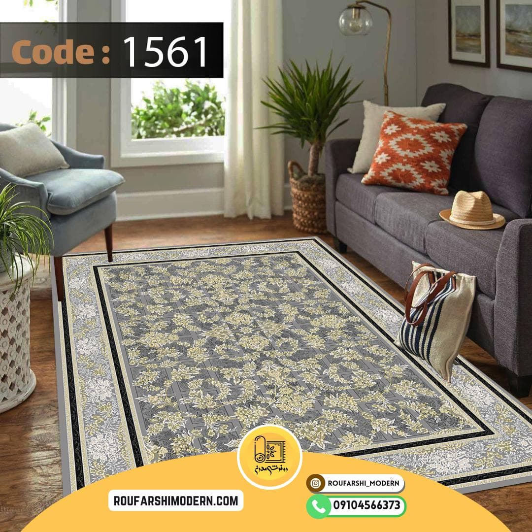 فرشینه نمدی رویه مخمل با نمد 1000 گرم | طرح پر فروش طوسی طلایی RH 1561 — تصویر ۲