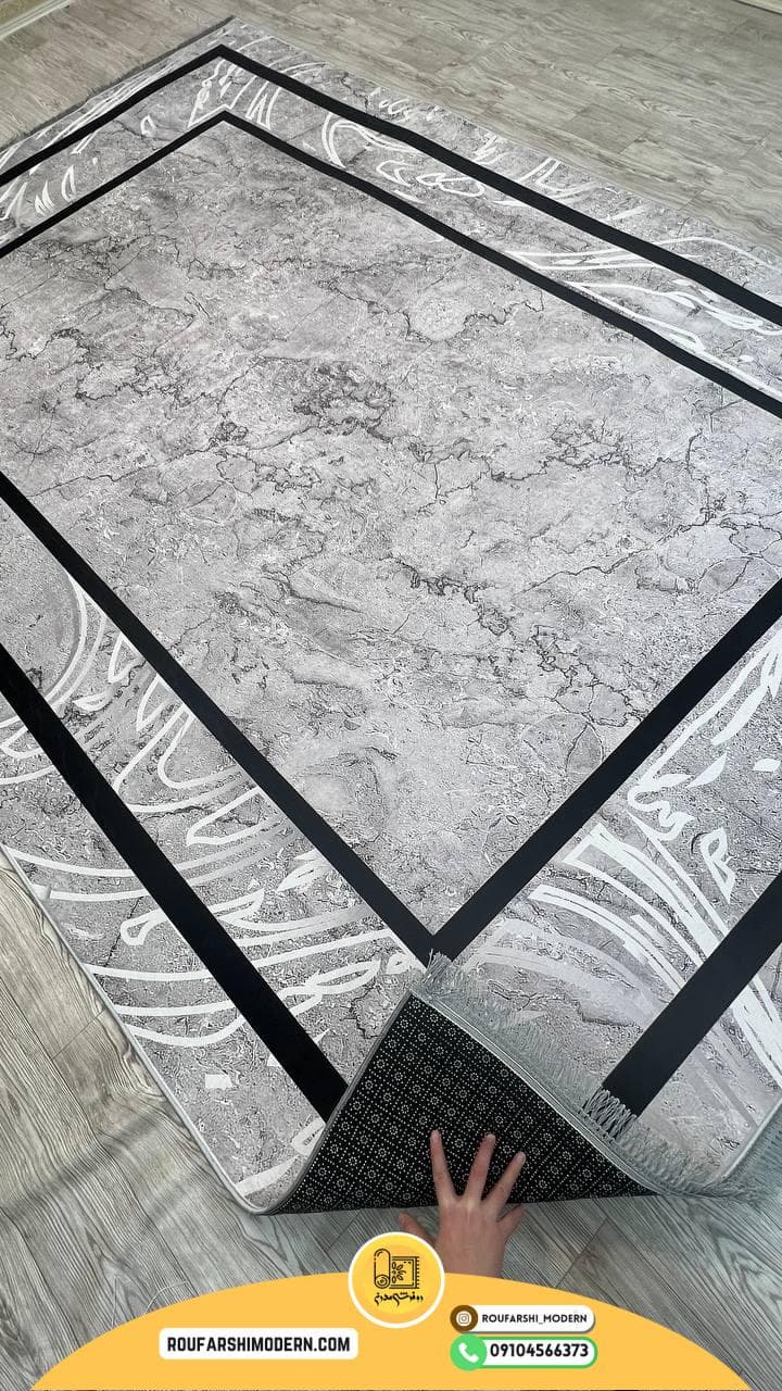 فرشینه نمدی رویه مخمل با نمد 1000 گرم | طرح مدرن رنگ طوسی RH 1530 — تصویر ۳