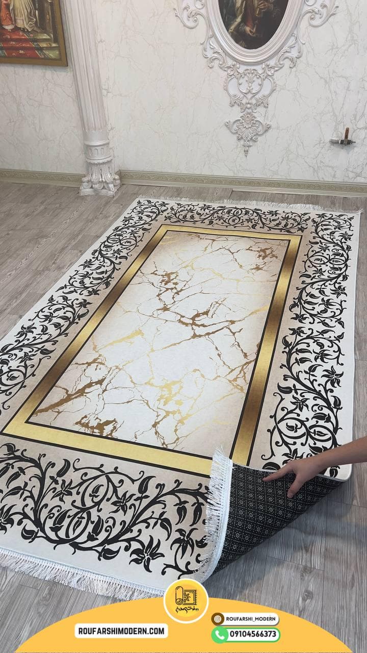 فرشینه با رویه مخمل طرح مدرن نمدی کد RH 1748 — تصویر ۲