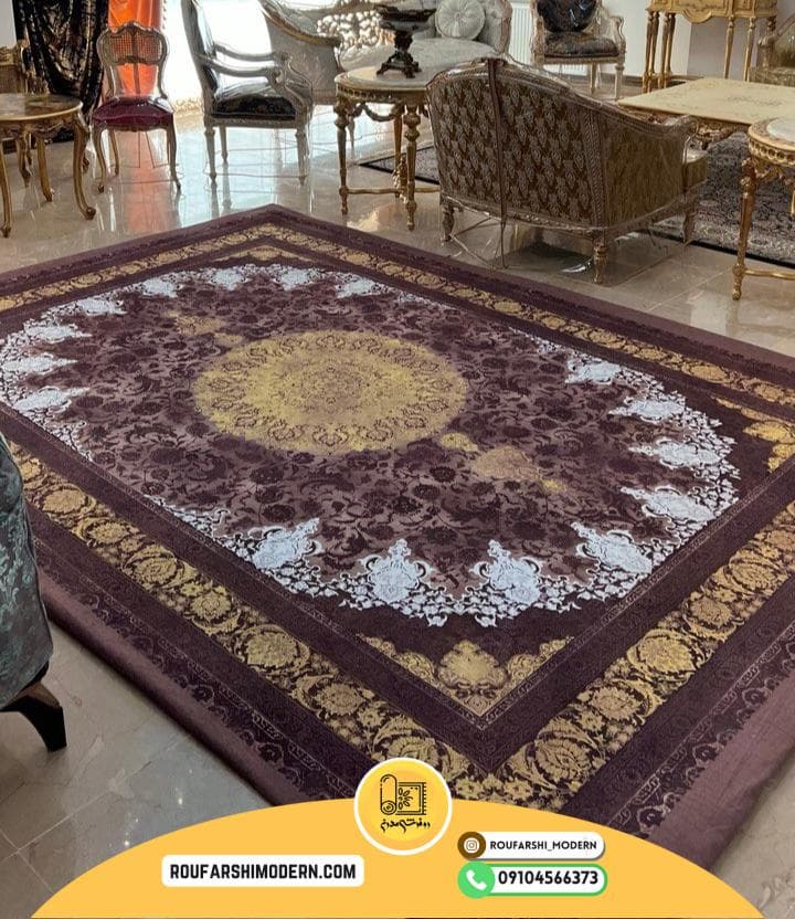 فرشینه / کاور فرش و روفرشی کشدار ترکیب رنگ قهوه ای و طلایی و سفید کد ROU1320 (ویدیو لایو) — تصویر ۳