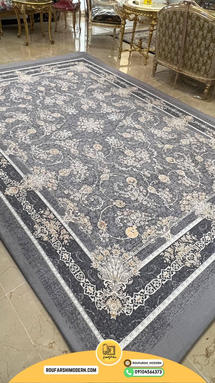 فرشینه / کاور فرش و روفرشی کشدار زمینه طوسی طرح پرفروش کد ۱۴۸۹