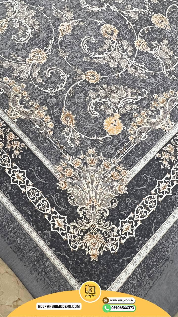 فرشینه / کاور فرش و روفرشی کشدار زمینه طوسی طرح پرفروش کد ۱۴۸۹ — تصویر ۲