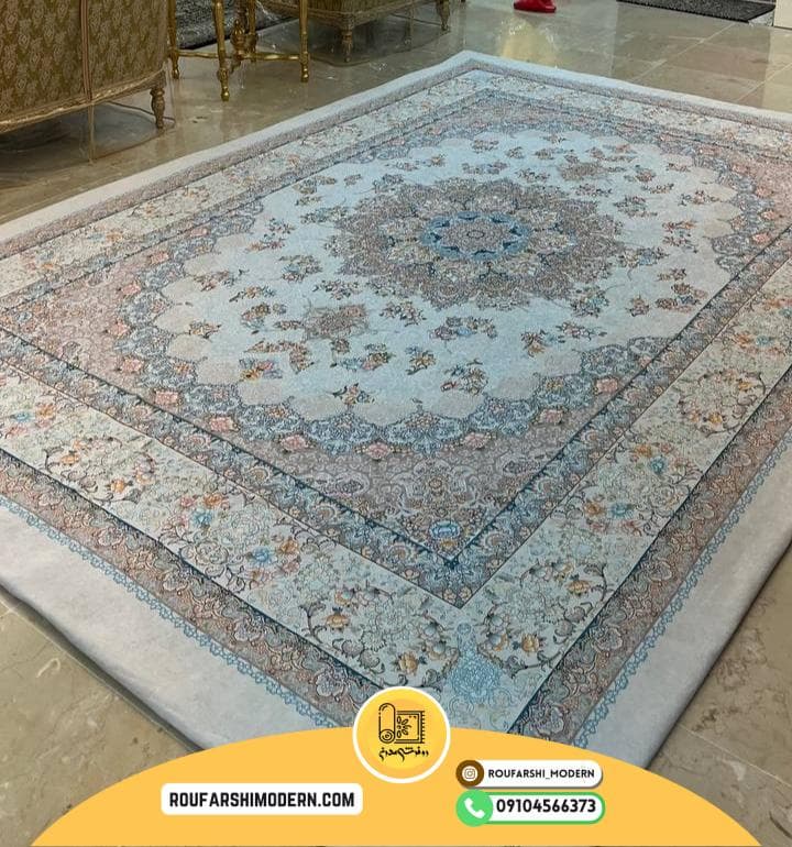 فرشینه / کاور فرش و روفرشی کشدار زمینه کرم طرح فرش بسیار زیبا کد ۱۴۳۹ (ویدیو) — تصویر ۵