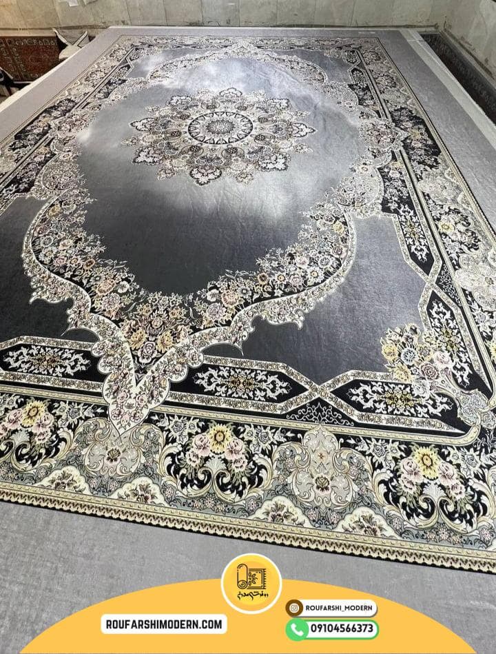 فرشینه / کاور فرش و روفرشی کشدار زمینه طوسی کد ۱۳۸۵ — تصویر ۳