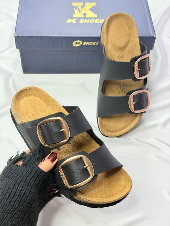 صندل دو سگک زنانه مشکی women’s black double buckle sandals
