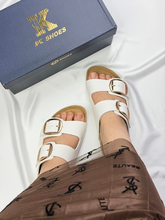 صندل دو سگک زنانه سفید women’s white double buckle sandals — تصویر ۴