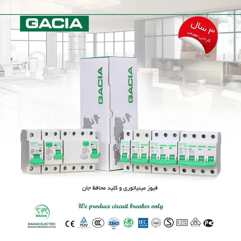 فیوز مینیاتوری سه فاز 25 آمپر گاسیا GASIA — تصویر ۲