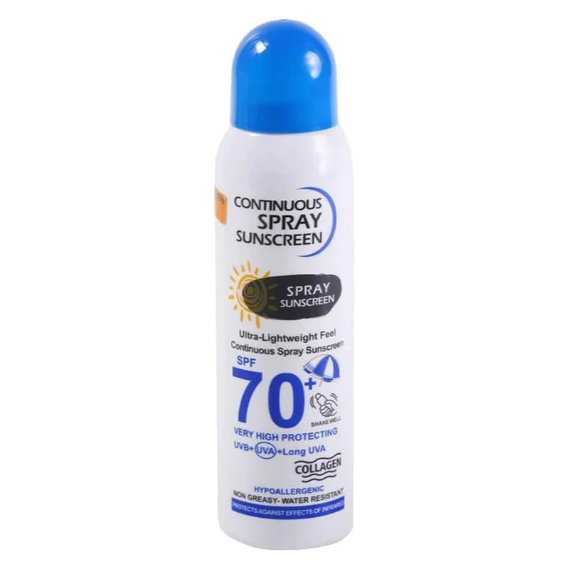 اسپری ضدآفتاب ووکالی SPF70 – محافظت سبک UVA/UVB، حاوی کلاژن، نیاسینامید و آلوئه‌ورا