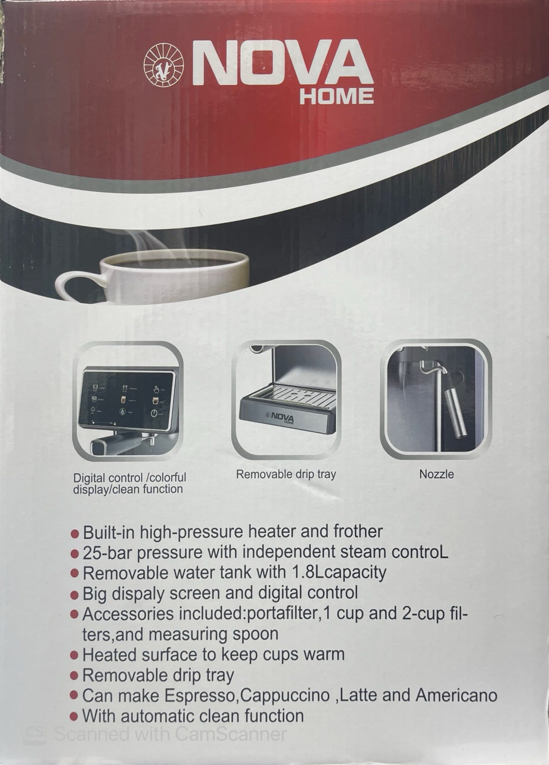 اسپرسو ساز لمسی نوا هوم NOVA home مدل NCM-189 — تصویر ۳