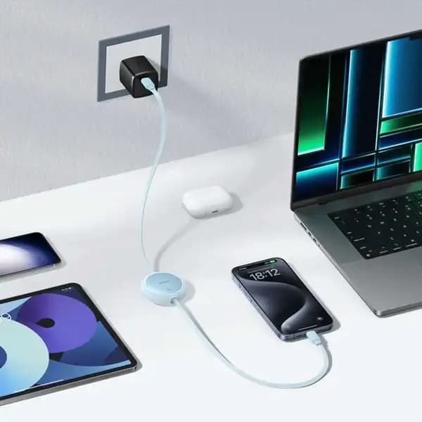 کابل شارژ دوسر تایپسی جمعشونده یک متری 100 وات بیسوس مدل Baseus FREE2PULL P10318602111-00 — تصویر ۵