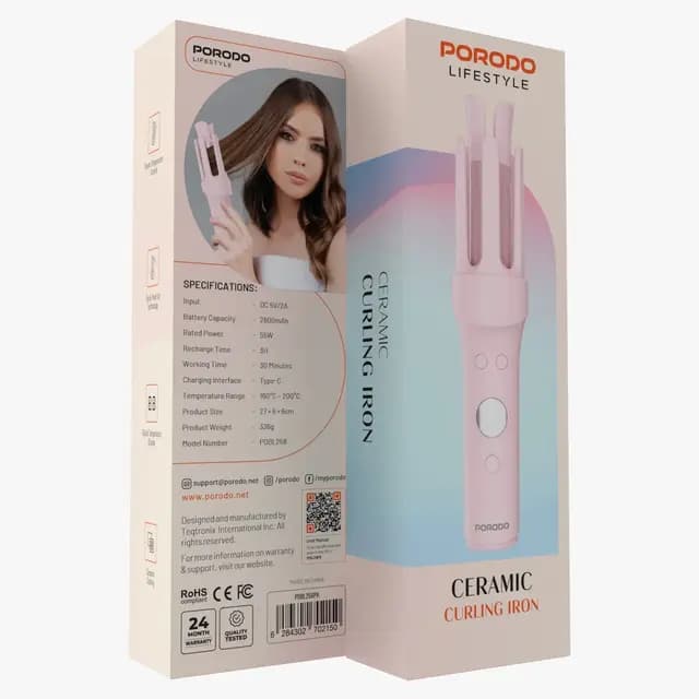 فر کننده مو دستی قابل حمل پرودو مدل Porodo Lifestyle 2600mAh Portable Handheld Hair Curler — تصویر ۲