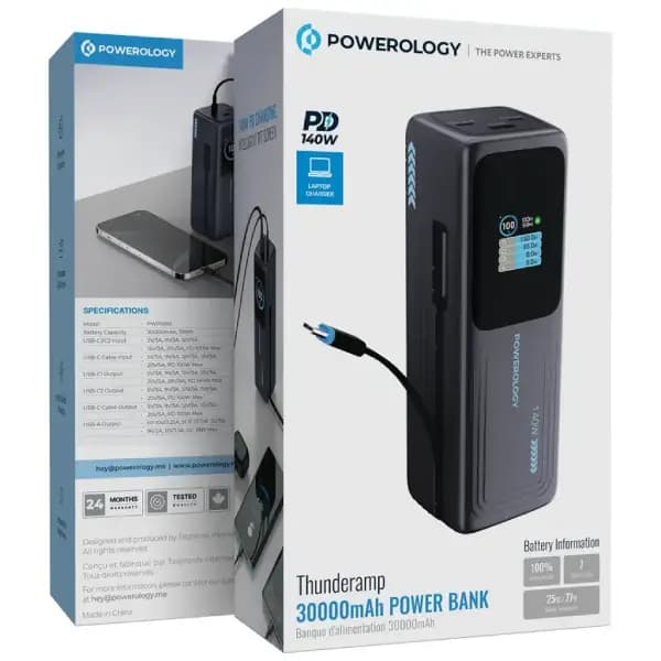 پاوربانک 30000 هزار پاورولوژی مدل Powerology Thunderamp TFT Display — تصویر ۴