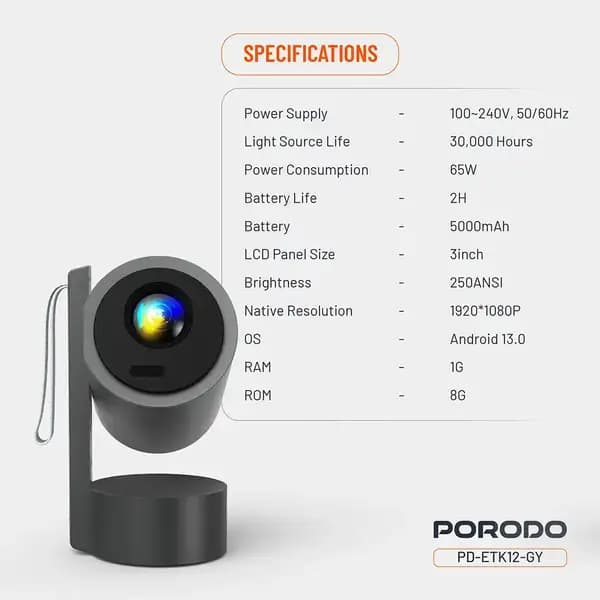 پروژکتور هوشمند پرودو مدل Porodo Full HD Smart Projector — تصویر ۸