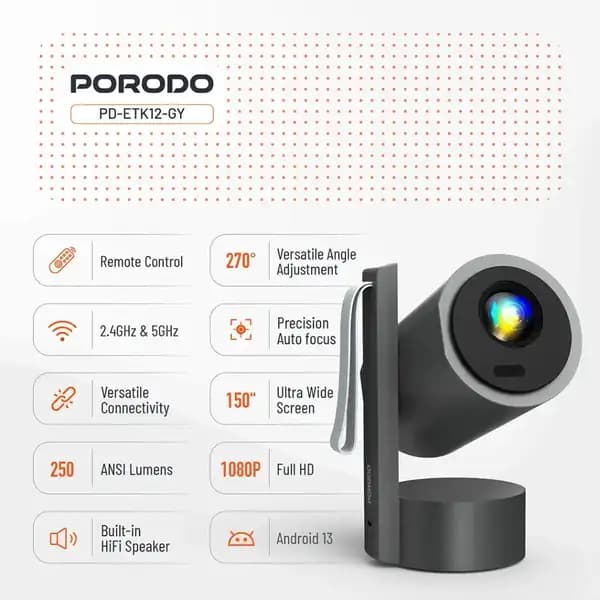 پروژکتور هوشمند پرودو مدل Porodo Full HD Smart Projector — تصویر ۲