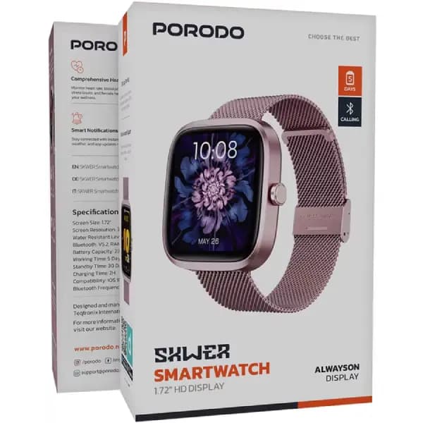 ساعت هوشمند زنانه پرودو مدل Porodo Skwer AMOLED Smart Watch — تصویر ۸
