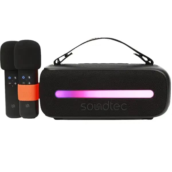 اسپیکر بلوتوثی 14 وات کارائوکه با دومیکروفون بی‌سیم پرودو مدل Porodo Gala Soundtec