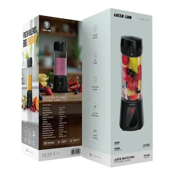 مخلوط کن شارژی 180 وات گرین لاین مدل Green Lion Juice Mate Pro Portable Juicer 470mL — تصویر ۴