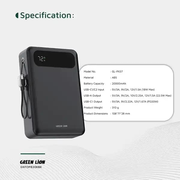 پاوربانک 20000 هزار 20 وات گرین لاین مدل Green Lion Toledo — تصویر ۵