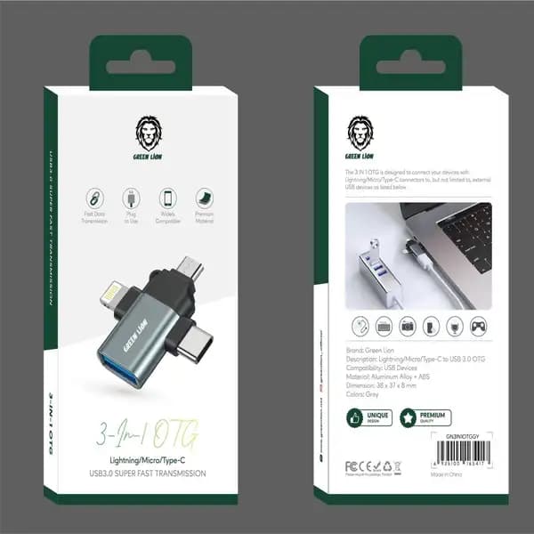 تبدیل 3 کاره گرین لاین مدل Green Lion 3 In 1 OTG USB 3.0 64G — تصویر ۳