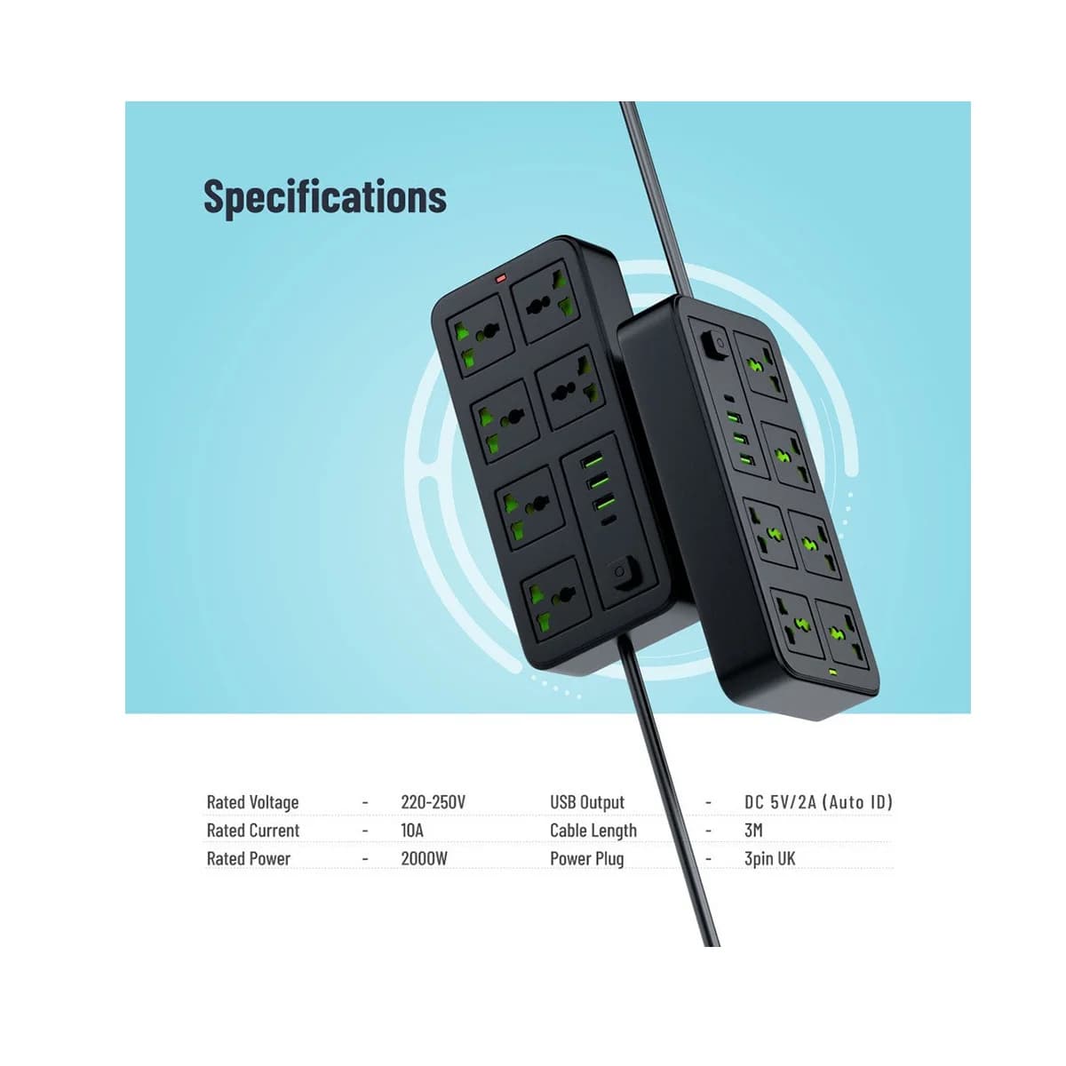 چندراهی برق پرودو 6 Power Strip با کابل 3 متری مدل 6ACPS1C3A — تصویر ۵