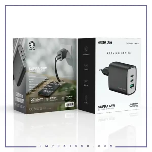 شارژر دیواری 65 وات گرین لاین Green Lion GNS65W2CAEUBK — تصویر ۳