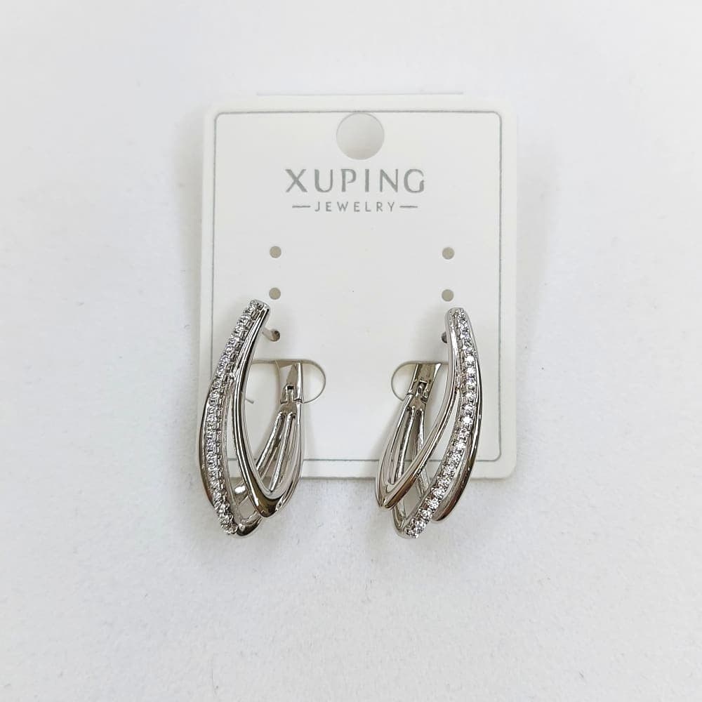 گوشواره زنانه طرح نیمه لوزی 3 تکه ایی نگین دار ژوپینگ مدل XUPING 3737 — تصویر ۷