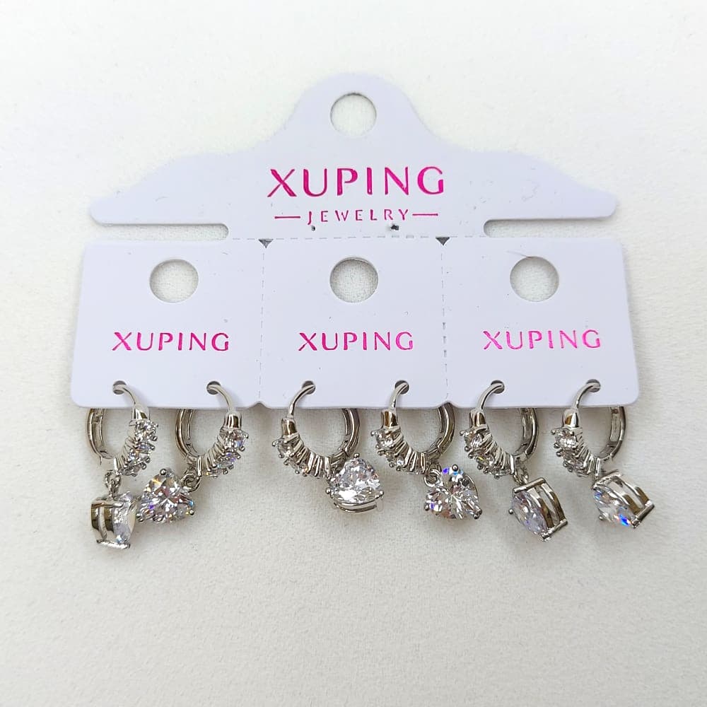 گوشواره زنانه آویز تک سنگ بزرگ طرح قلب ژوپینگ مدل XUPING 3717 — تصویر ۳