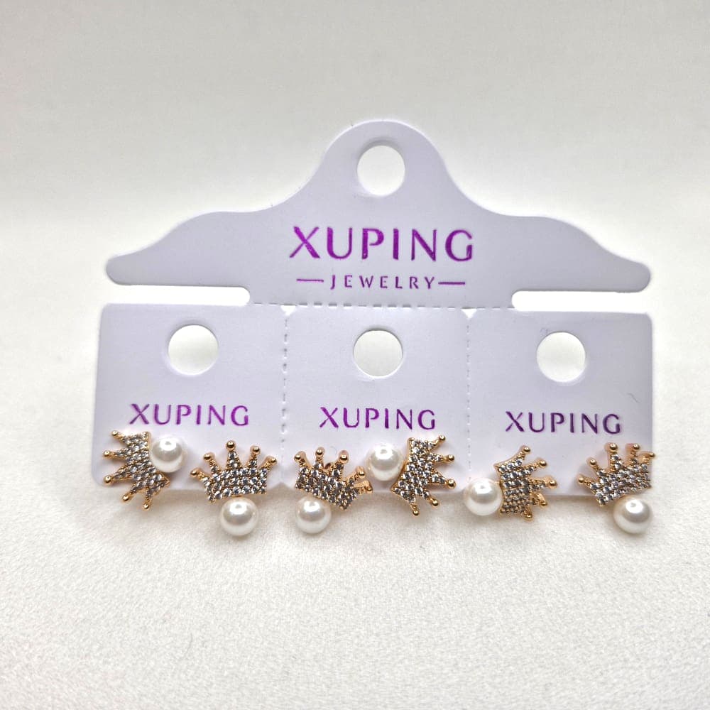 گوشواره زنانه طرح تاج پرنگین مرواریدی ژوپینگ مدل XUPING 3619 — تصویر ۵