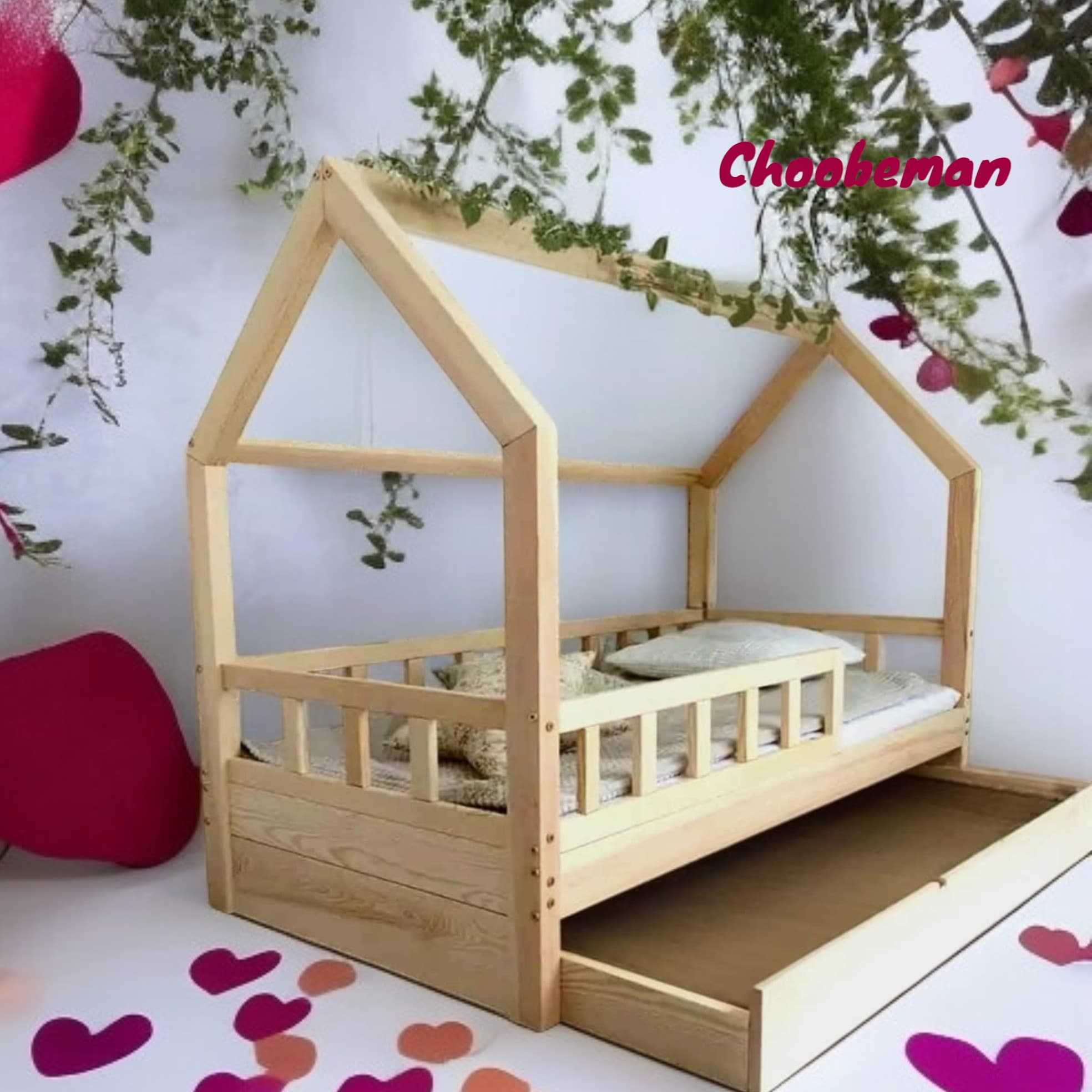 تخت خواب کلبه ای کودک چوبی کشو دار مناسب تشک 70-130 مبلمان فرنا مدل 1143489 — تصویر ۳