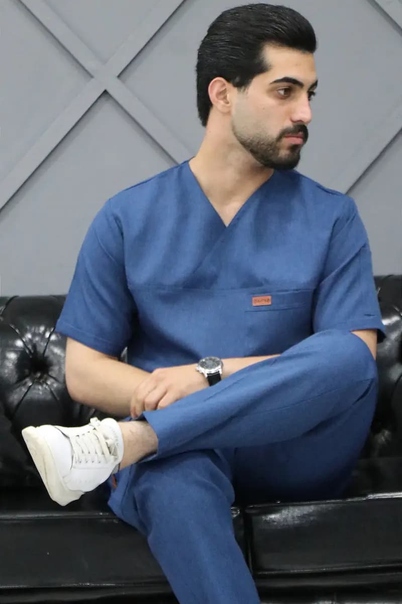 اسکراب پزشکی آستین کوتاه رنگ آبی درباری — تصویر ۷