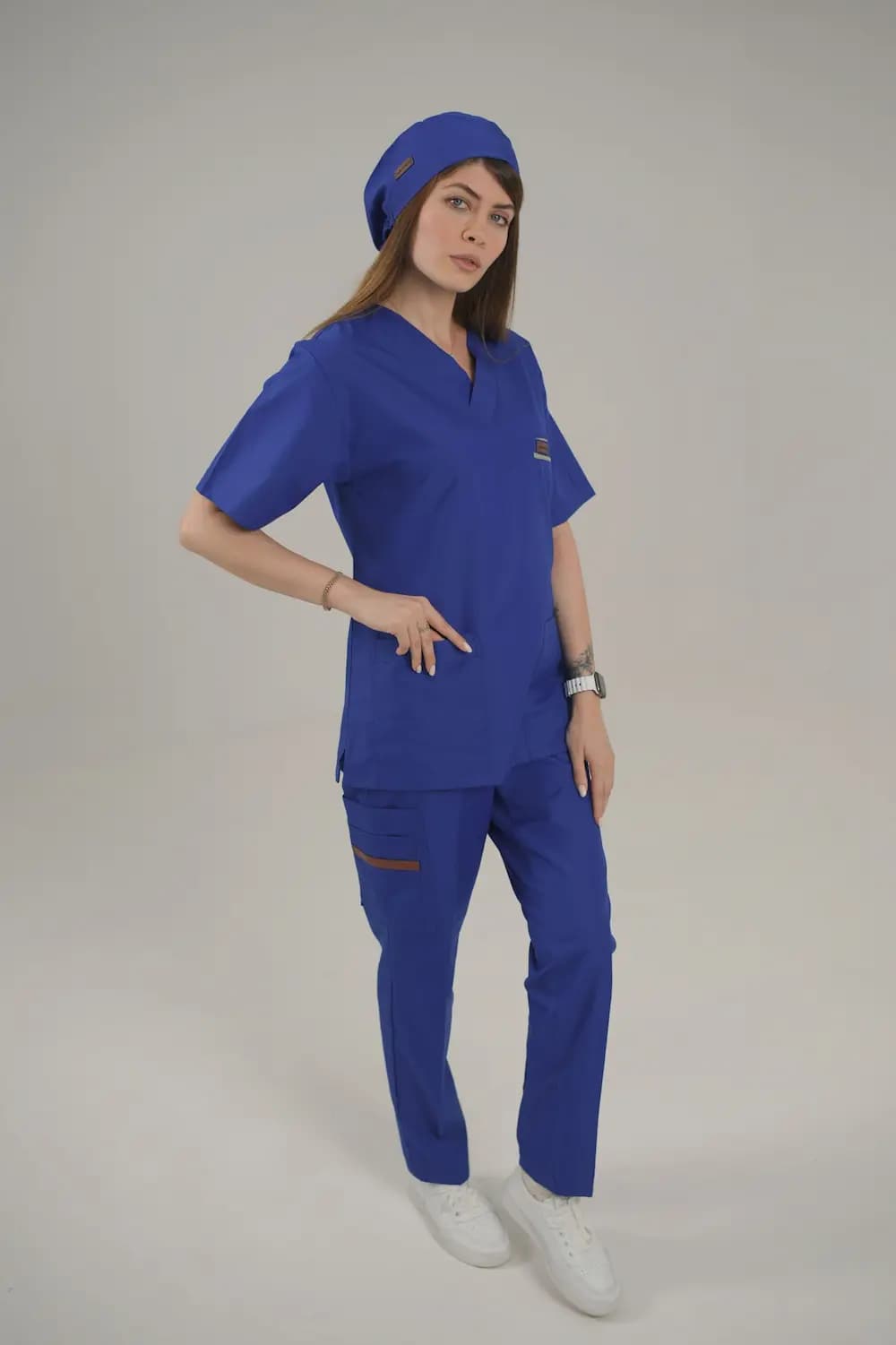 ست اسکراب پزشکی و جراحی یقه ۷ رنگ آبی کاربنی آستین کوتاه — تصویر ۶