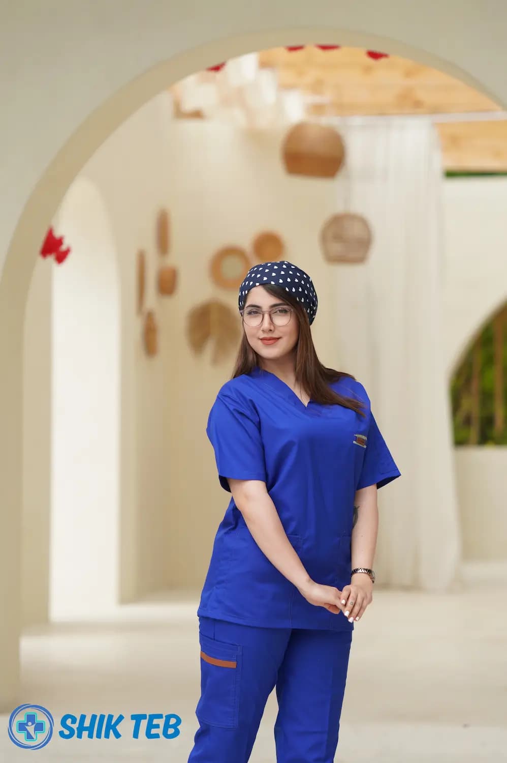 ست اسکراب پزشکی و جراحی یقه ۷ رنگ آبی کاربنی آستین کوتاه — تصویر ۴