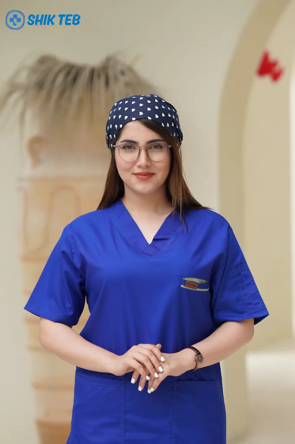 ست اسکراب پزشکی و جراحی یقه ۷ رنگ آبی کاربنی آستین کوتاه — تصویر ۵