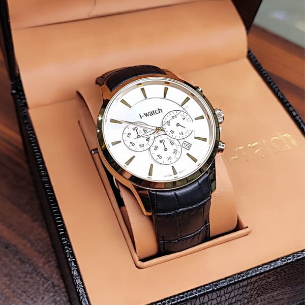 ساعت مچی مردانه آی واچ ژاپن اورجینال سفید طلایی مدل 190320G (سه موتوره) — تصویر ۳