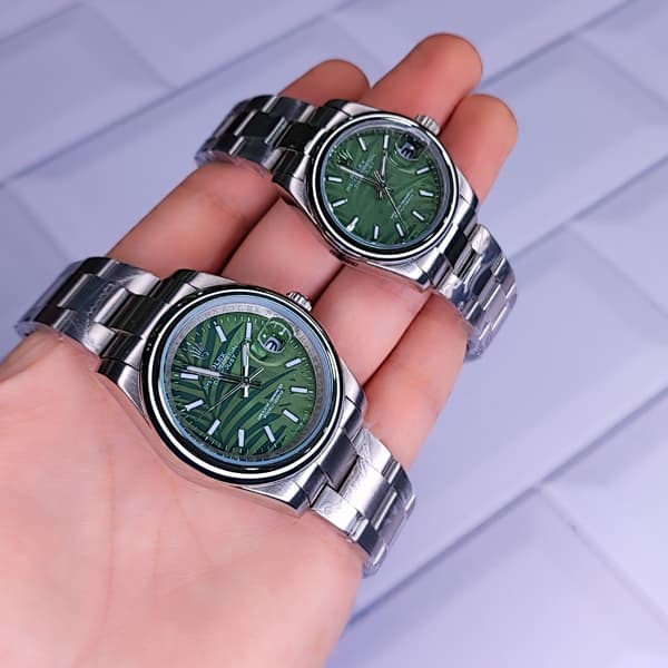 ساعت مچی ست رولکس پرپچوال نقره ای سبز طرح دار موتور ژاپن (بالاترین کیفیت) — تصویر ۵