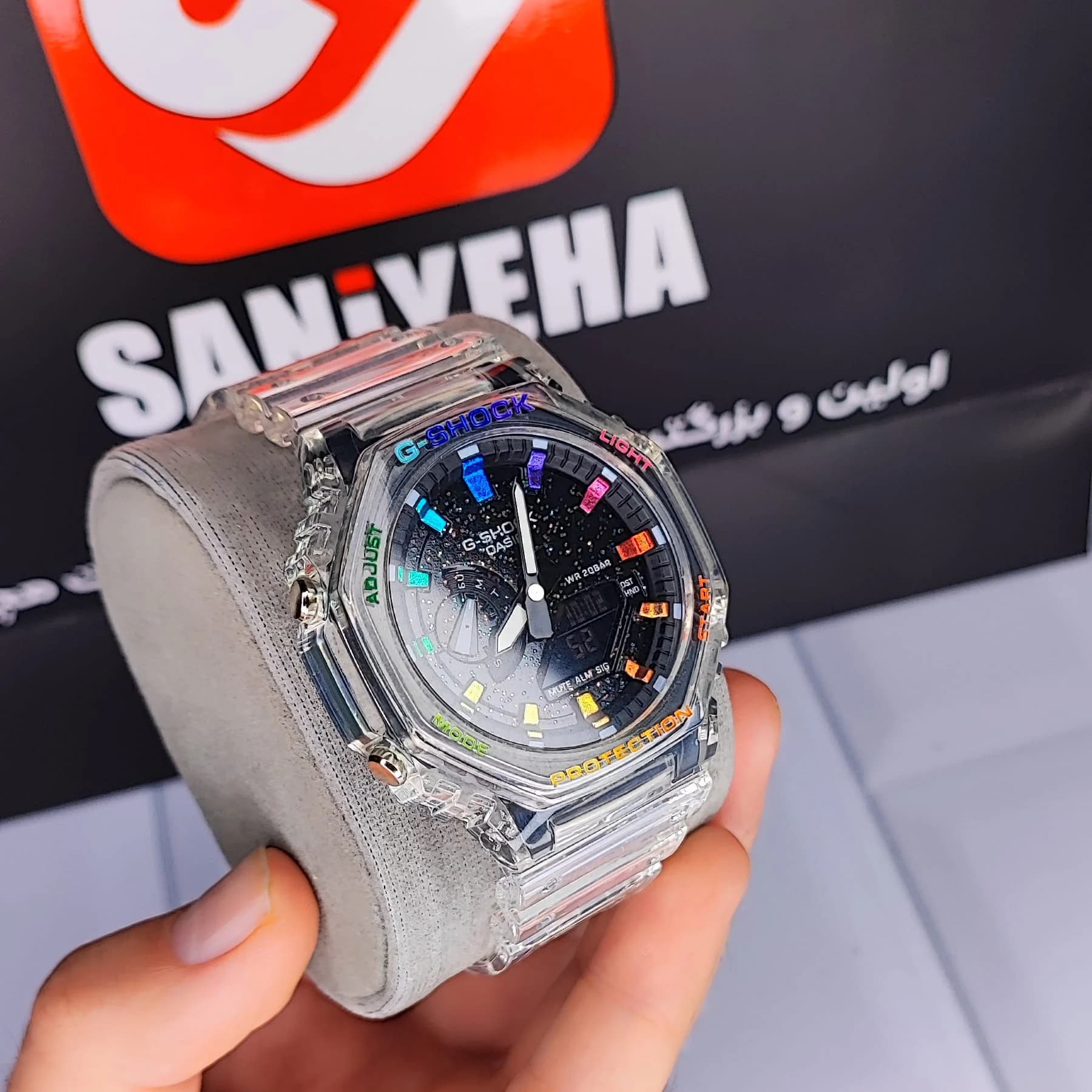ساعت مچی عقربهای مردانه دو زمانه جی شاک مشکی سفید مدل GA-2100 — تصویر ۳