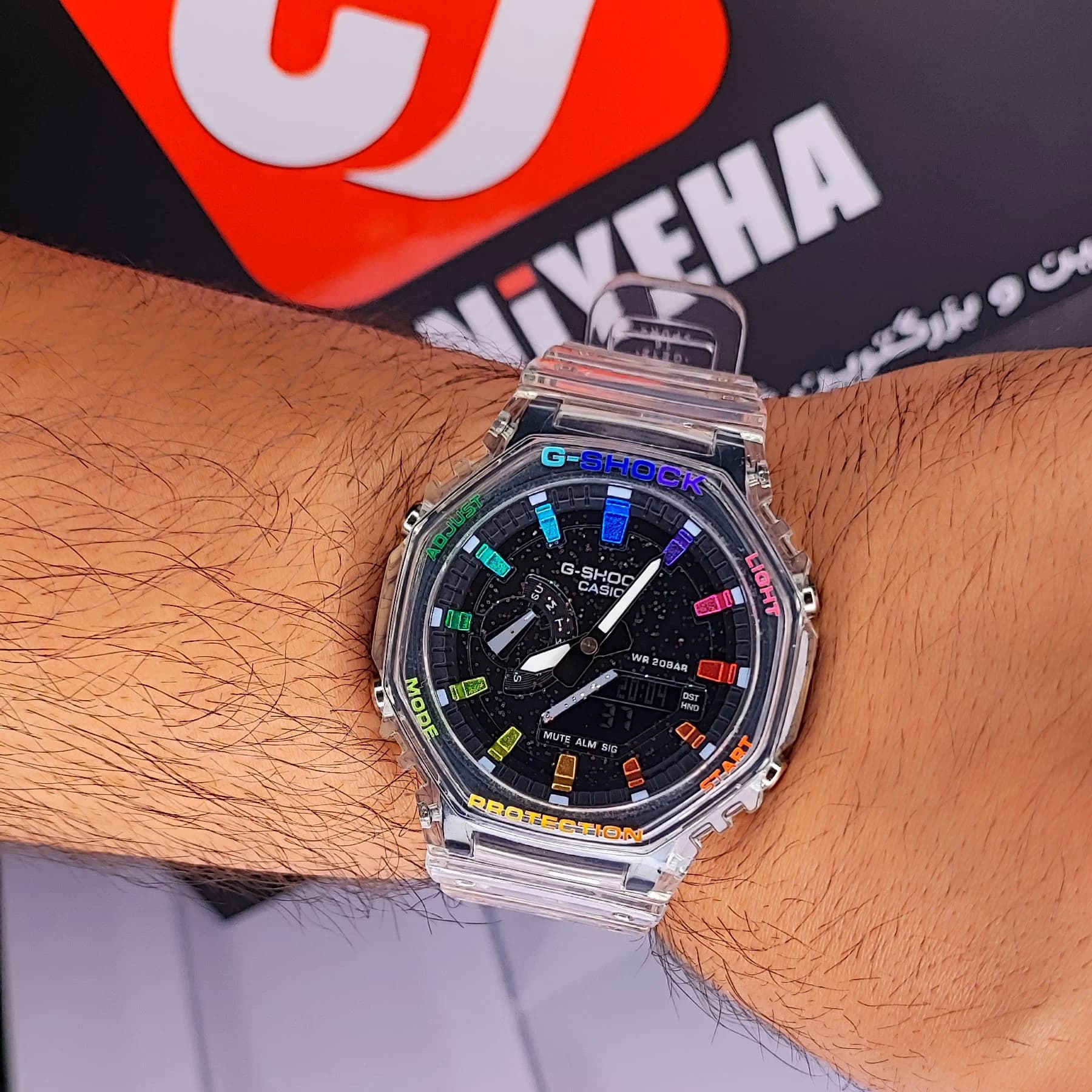 ساعت مچی عقربه‌ای مردانه دو زمانه جی شاک مشکی سفید مدل GA-2100