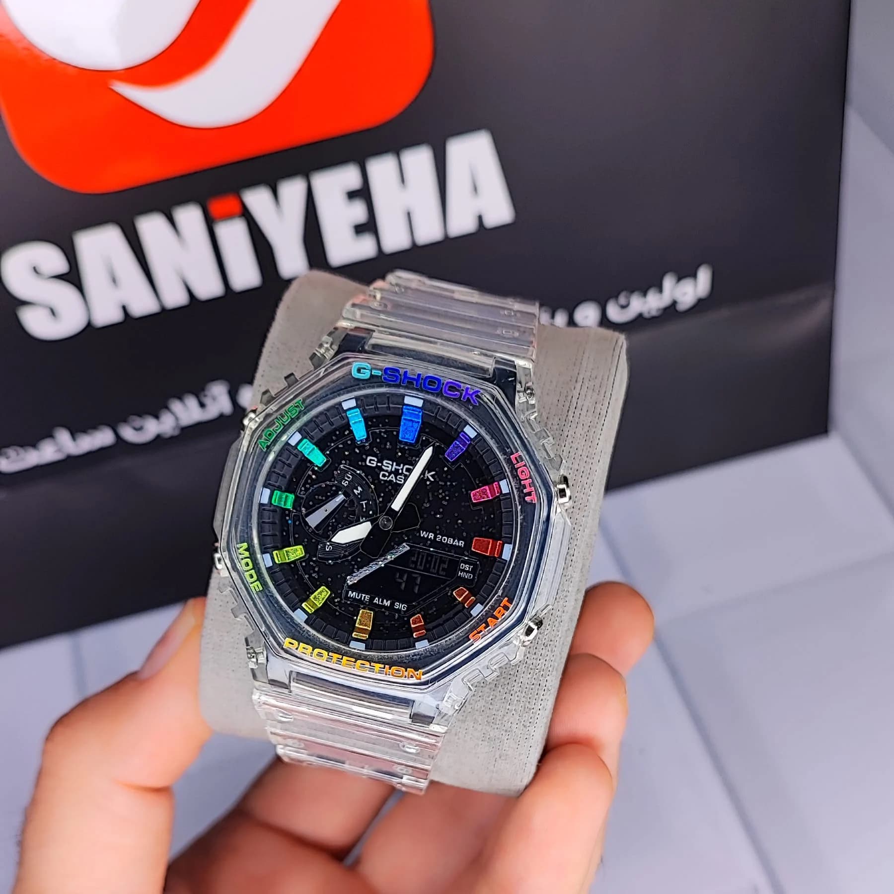 ساعت مچی عقربهای مردانه دو زمانه جی شاک مشکی سفید مدل GA-2100 — تصویر ۲