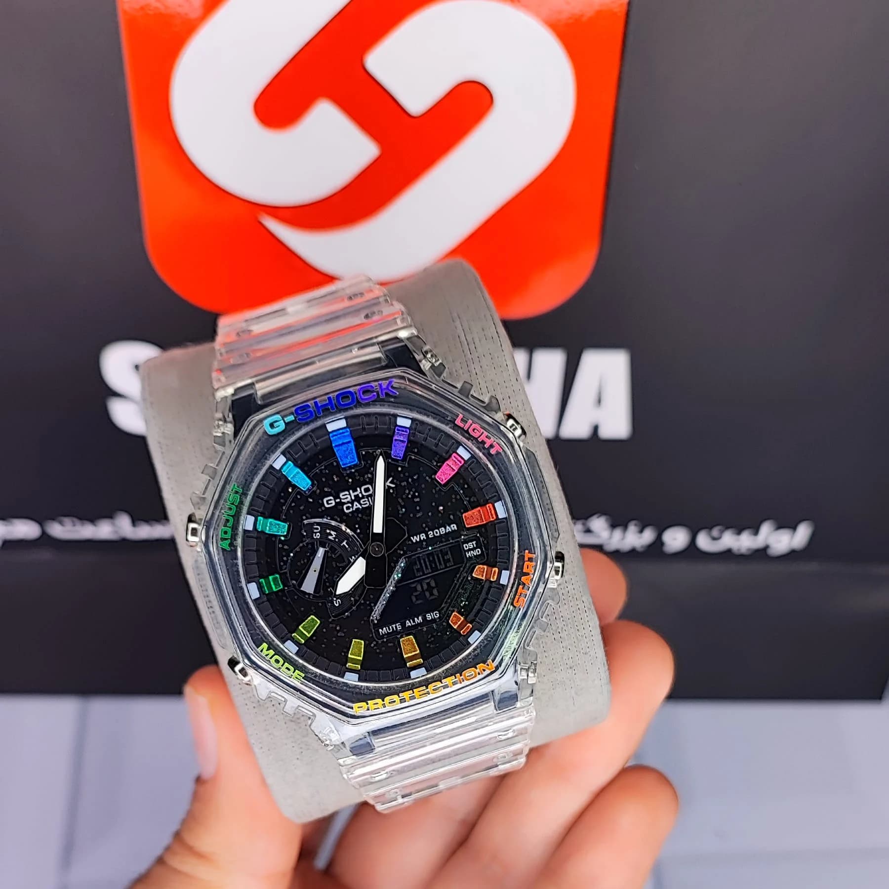 ساعت مچی عقربهای مردانه دو زمانه جی شاک مشکی سفید مدل GA-2100 — تصویر ۶