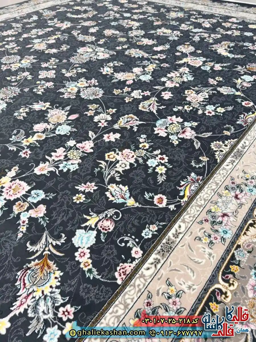 فرش ‌کلاسیک ‌‌700 ‌‌شانه ‌‌طرح ‌افشان ‌آی ‌گل ‌‌رنگ ‌‌طوسی ‌‌دودی ‌‌کاشان ‌‌ — تصویر ۳