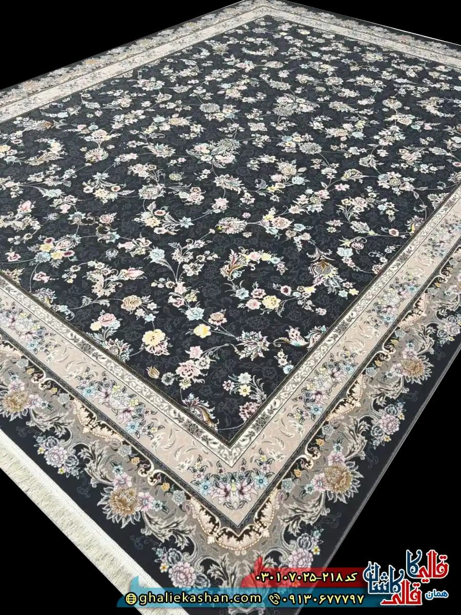 فرش ‌کلاسیک ‌‌700 ‌‌شانه ‌‌طرح ‌افشان ‌آی ‌گل ‌‌رنگ ‌‌طوسی ‌‌دودی ‌‌کاشان ‌‌ — تصویر ۲