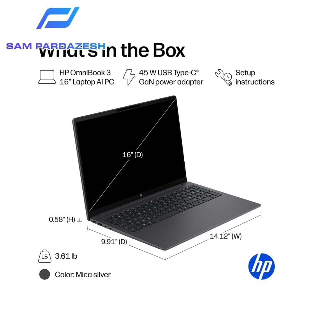 لپ تاپ اچ پی 16 اینچی HP OmniBook 3 16 BU0305DX Core Ultra 5 225U 24GB LPDDR5 2TB SSD Intel — تصویر ۵