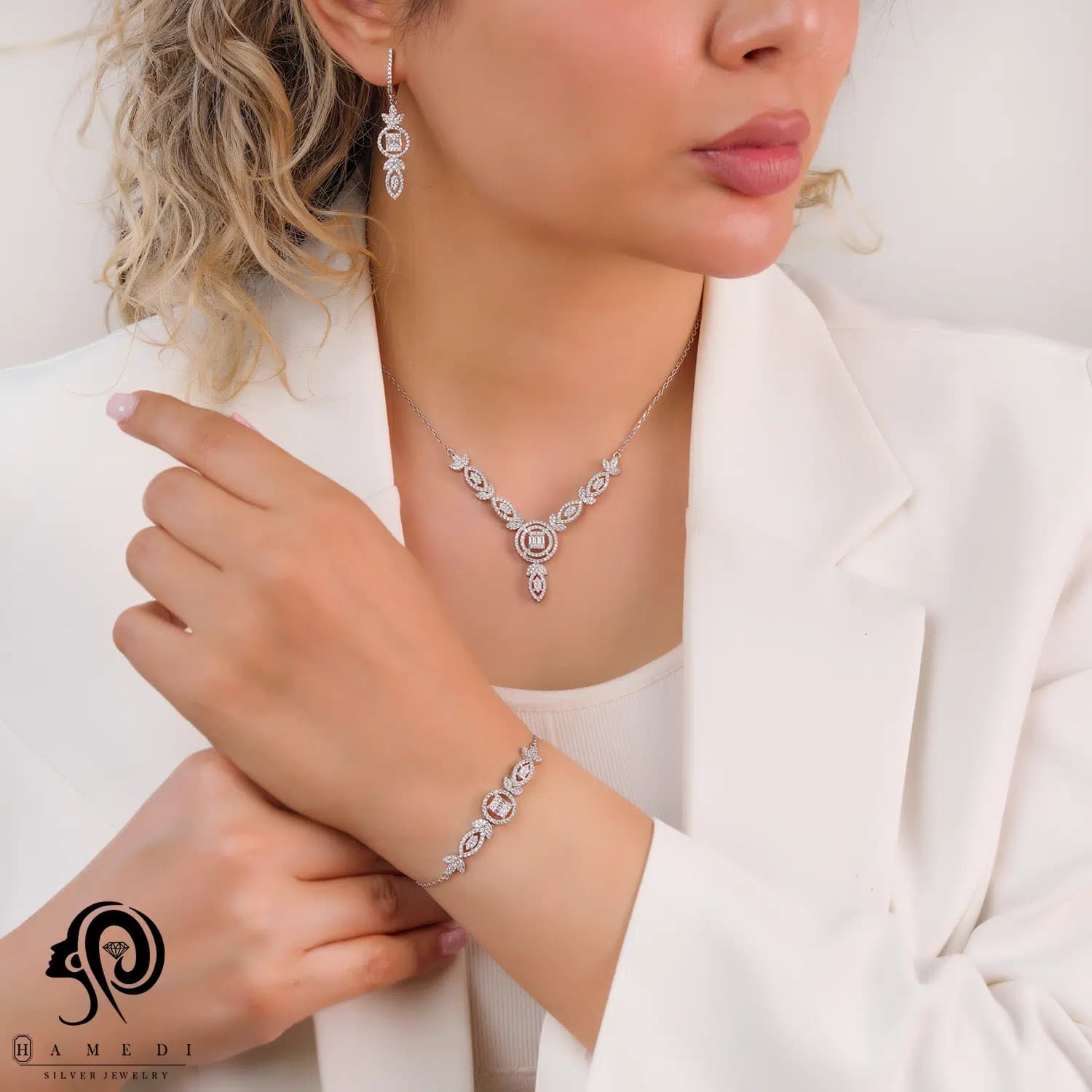 سرویس زنجیری نقره زنانه مجلسی مدل SIC E31 — تصویر ۲