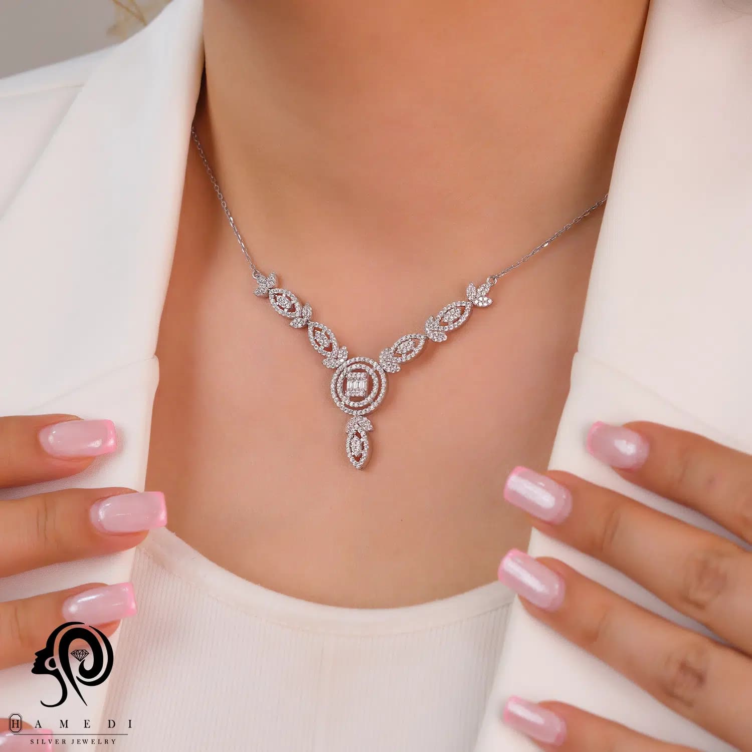 سرویس زنجیری نقره زنانه مجلسی مدل SIC E31 — تصویر ۳