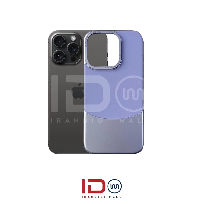 قاب اورجینال چرم و کانواس فلزی گوشی اپل مدل IPHONE 15 PRO MAX برند فوکوس پیکسل رنگ یاسی