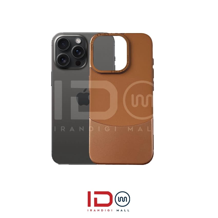 قاب اورجینال چرم و کانواس فلزی گوشی اپل مدل IPHONE 15 PRO MAX برند فوکوس پیکسل رنگ سبز تیره — تصویر ۴